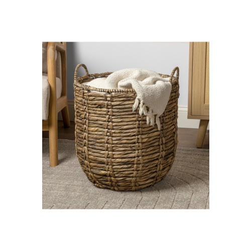 Laurel 19.49" Bohemian Handwoven Abaca Hamper Basket with Handles