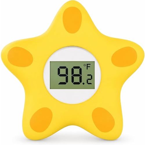 Baby Bath Thermometer for Infant & Toddler,Floating Digital Water Temperature Thermometer with 3-Color LED Backlight, Instant Accurate Reading,Baby Bath Toy,Hot & Cold Alert(Yellow starfish)