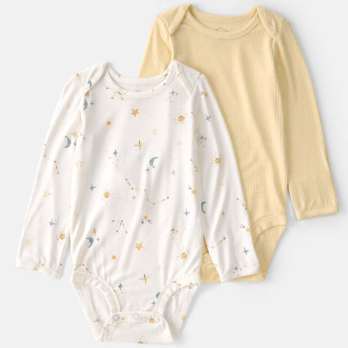 Baby 2-Pack Constellation Multipack Bodysuits - Yellow/Ivory | Carter’s Oshkosh Canada