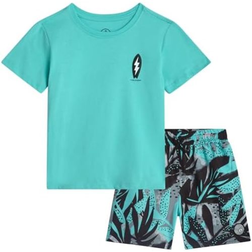 Volcom Baby Boys Swim Set - 2 Piece Short Sleeve Swim Shirt Graphic Tees & Board Shorts - Infant Toddler Little Boys Swimsuit