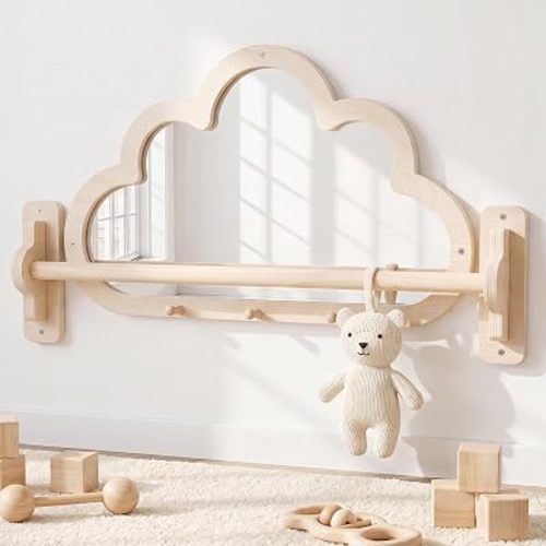 Montessori Baby Mirror with Pull Up Bar, Shatterproof Toddler Pull to Stand