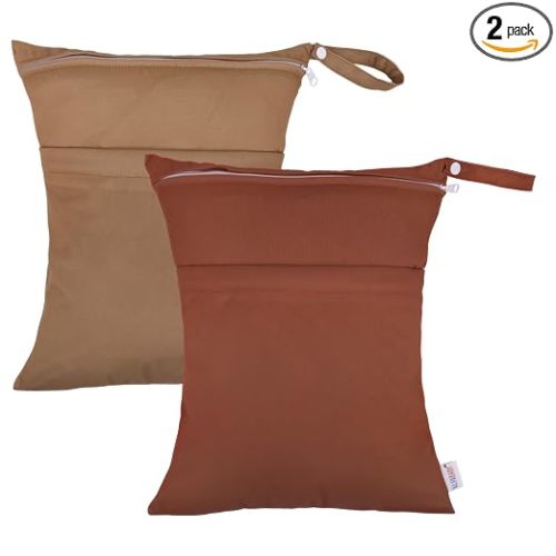 ALVABABY 2pcs Cloth Diaper Wet Dry Bags Waterproof Reusable with Two Zippered Pockets Travel Beach Pool Daycare Soiled Baby Items Yoga Gym Bag for Swimsuits or Wet Clothes 2LM06