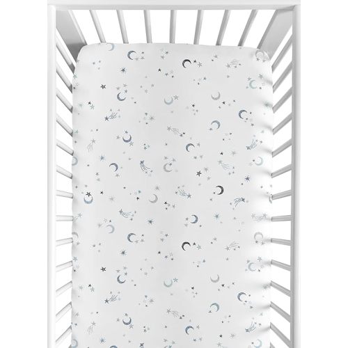 Sweet Jojo Designs Fitted Baby Crib Sheets (Blue Moon and Stars) for Girls and Boys, Infant Nursery, Toddler Room - Standard Size (Grey & Navy Blue Star & Moons, Outer Space, Celestial, Modern, Gray)