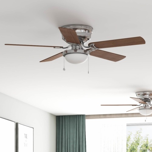 Harbor Breeze Armitage 52-in Brushed Nickel with Flush Mount Ceiling Fan With Light and Pull Chain Included