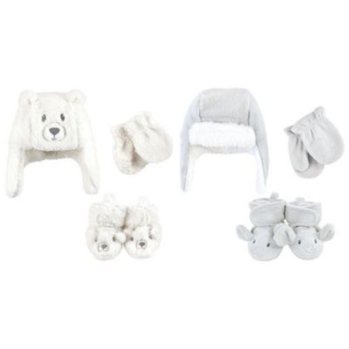 Hudson Baby Toddler Trapper Hat, Mitten and Bootie 6Pc Set, Cream Bear Gray Elephant, 12-18 Months