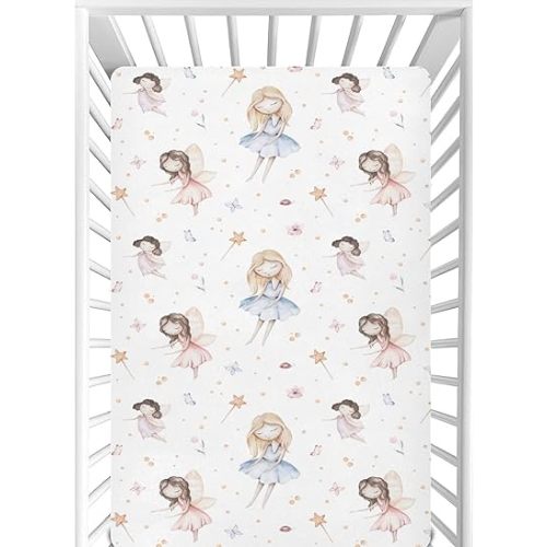 CaTaKu Fairytale Princess Mini Crib Sheets for Girls Boys Baby Mattress Sheets Fitted, Soft Toddler Nursery Bed Sheets Neutral 28"x 52"