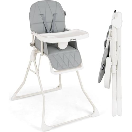 INFANS Baby High Chair, Quick Folding Portable Highchair for Babies and Toddlers with Adjustable Footrest Removable Dishwasher Tray PU Seat, Compact Highchairs for Baby Age 6-36 Months