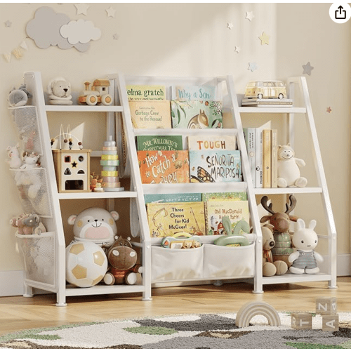Kids Bookcase Large Storage Shelf 3 Tier Toy Organizer Toddler Display Shelf with 3 Pockets for Nursery Bedroom Playroom : Amazon.com.be: Home & Kitchen
