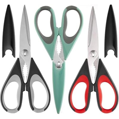 3-Pack 9.5"Kitchen Scissors All Purpose Heavy Duty with Protective Sheath, Soft Grip Comfort Handle, Dishwasher Safe Kitchen Utensils Gadgets Set, Stainless Cooking Meat Poultry Food Shears