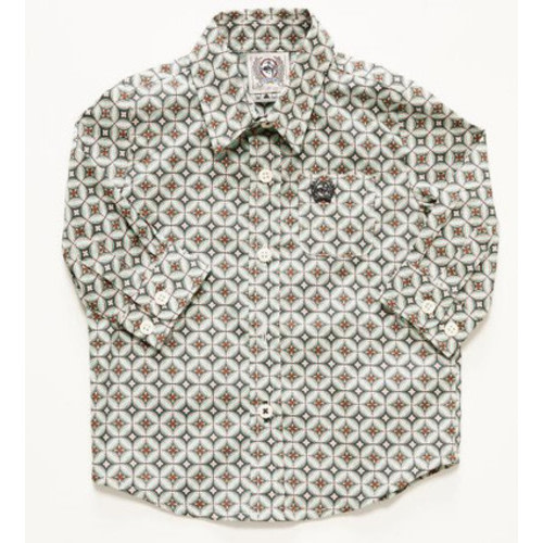 Cinch® Infant L/S Teal/Brown/Red Geo Print Button Shirt
