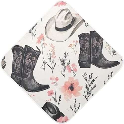 Nander Western Cowboy Boots Muslin Hooded Baby Towels,Ultra-Soft & Absorbent Baby Bath Towels for Newborn & Infant 30x30in