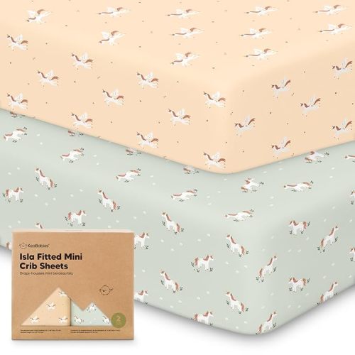 Pack and Play Sheets Fitted 2pk Mini Crib Sheet Pack N Play (Lune Mystic) | 38x26 Pack N Play Mattress Sheets, Soft Viscose from Bamboo, Snug Toddler Playard Bedding, Mini Mattress Cover, Boys, Girls