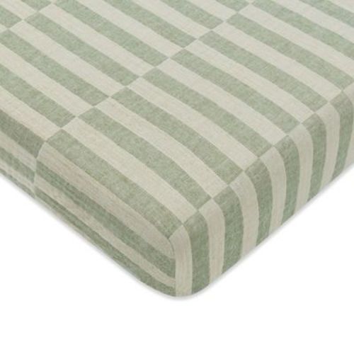 Babyletto Mini Crib Sheet in GOTS Certified Organic Muslin Cotton - Moss Stripe