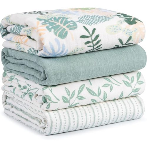 Muslin Swaddle Blankets for Newborn, 4 Pack Cotton Baby Blankets for Girls, Large 31.5 x 43.3 Breathable Soft Receiving Blanket, Essentials Swaddle Wrap Burping Clothes, Flowers