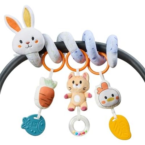 TUMAMA Spiral Car Seat Toys Baby Toys for 0 3 6 9 12 Months, Infant Stroller Toy Newborn Hanging Toys with Rattle, Teether