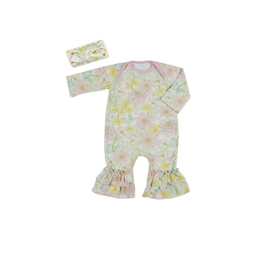 Ruffle Romper & Head Wrap Set, 0-3M