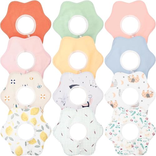 JaGely 12 Pack 360° Rotate Cotton Baby Bibs Soft Absorbent Newborn Drooling Bib for Teething and Feeding, Unisex Toddler Baby Bibs Waterproof Snap Cotton Infant Drool Burp Cloth for Infant 0-12 Months