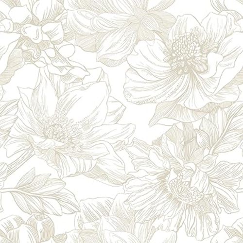 Ismoon Large Floral Peel and Stick Wallpaper Boho Beige/Coffee Contact Paper 17.3inx32.8ft Modern Wall Paper Removable Self Adhesive Bedroom Cabinet Bathroom Waterproof Mural Wall Decor Vinyl Roll