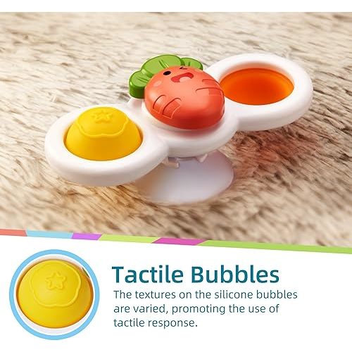 LiKee Strong Suction Cup Fidget Rotating Sensory Bath Toys for Baby Christmas Stocking Stuffers, Airplane Car Travel Table & Window Toys for Toddler Boys and Girls, 10+ Months