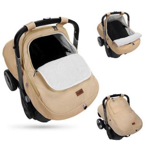 Bioby Baby Car Seat Cover - Universal Fit Winter Infant Car Seat Cover with Zipper, Warm Fleece Lining, Beige