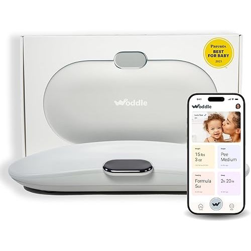 Woddle Baby All-in-One Smart Baby Monitor and Changing Pad, Includes Built in Scale for Weight Monitoring, Embedded Warmer, Night Light, Noise Machine and AI Parent Coach with Touchscreen Tracker