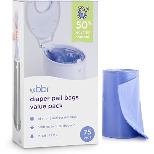 Ubbi Diaper Pail Plastic Bags, 13-Gallon Capacity, 3 Pack, 75 Count