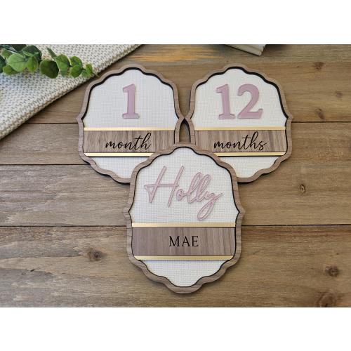 Linen Baby Milestone Markers | Personalized Monthly Set | Neutral Nursery Decor | Interchangeable Month Signs