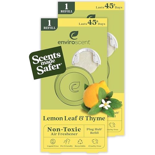 Enviroscent Non-Toxic Air Freshener Refills (Lemon Leaf & Thyme) Plug-in Air Freshener for Home | Essential Oil Plug In Refills | Home Fragrance Last Over 90 Days | 2 Liquid Less Scent Pod Refills