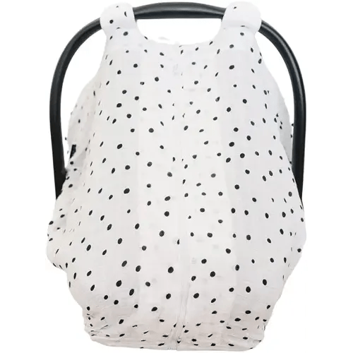 Cotton Muslin Car Seat Cover - Baby Car Seat Cover for Boys Girls, All Season Infant Car Canopy, Bebe au Lait - Dottie