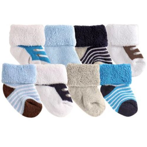 Luvable Friends Basics Infant Baby Cozy Terry Socks 8-Pack, Sky Blue Comfort, 0-6 Months