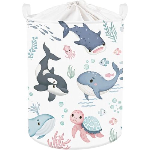 Clastyle Adorable Ocean Animal Laundry Basket Shark Kids Clothes Book Storage Basket Gift Toy Box for Bedroom Decor,Whale,36x45 cm