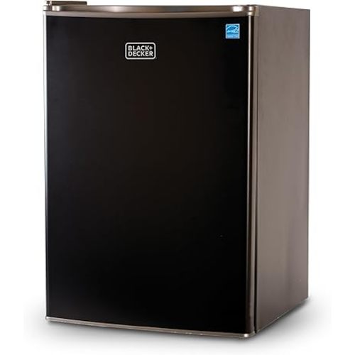 BLACK+DECKER 2.5 Cu. Ft. Compact Refrigerator, ENERGY STAR Certified, Single Door Mini Fridge with Chiller Compartment, Personal Fridge for Home or Dorm Room, R600a Refrigerant, BCRK25B, Black