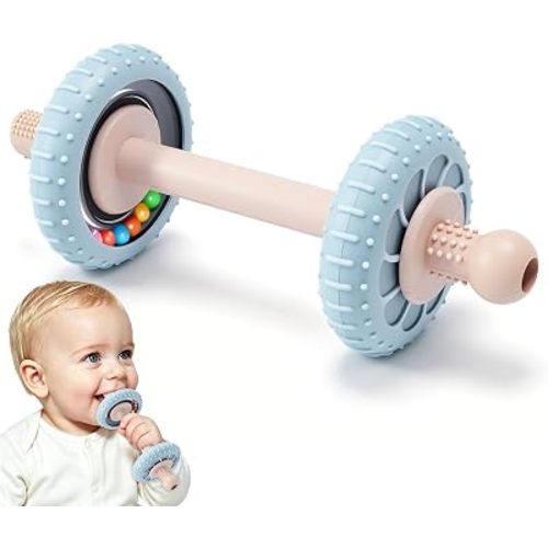 Baby Teething Rattles Toys 3-6 Months, Silicone Baby Teether Toys for Teething Relief, Teething Straws for Babies 6-12 Months, Infant Chew Sticks Toys, Gift for Newborn Boys Girls, BPA Free
