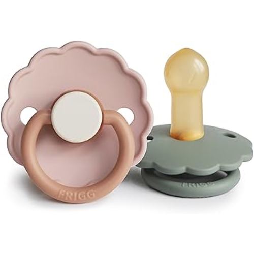 FRIGG Daisy Natural Rubber Baby Pacifier | Made in Denmark | BPA-Free (Biscuit/Lily Pad, 6-18 Months) 2-Pack