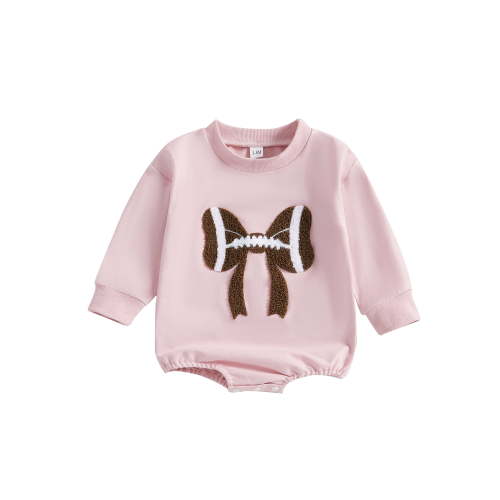 Newborn Baby Girl Football Clothes Bubble Romper Football Bow Embroidered Romper Bodysuit Fall Cute Outfits