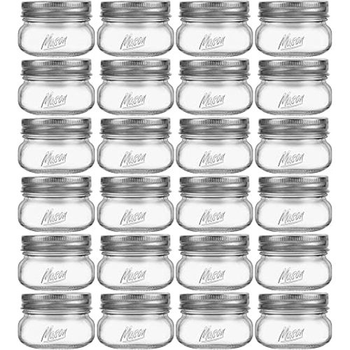 Mason Jars 4oz - 24Pack Glass Jars with Leak Proof & Food Grade Canning Jars for Spices, Dry Food Storage & DIY Crafts, Perfect for Home Cooks, Meal Prep, and Crafting Enthusiasts