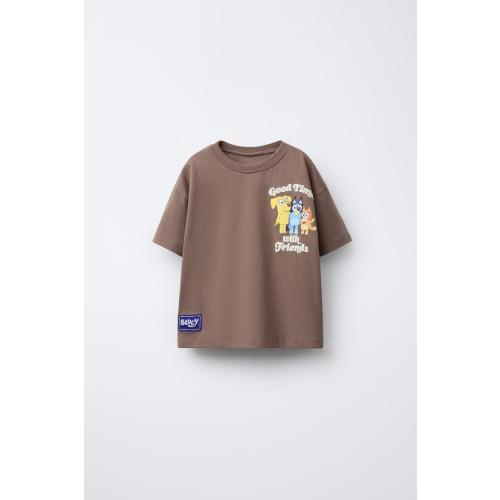 BLUEY © LUDO STUDIO FLOCKED PRINT T-SHIRT - Brown | ZARA United States