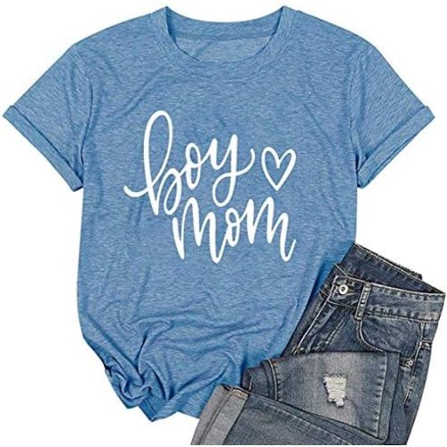 Boy Mom Tee Shirt for Women Short Sleeve Letter Printed Graphic Mom Gifts Tee Shirts