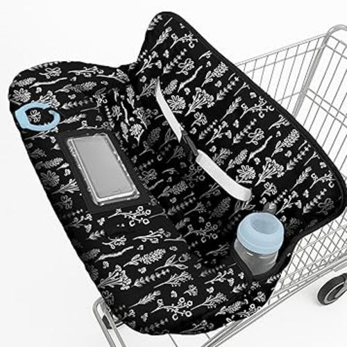 Shopping Cart Cover for Baby Girl Boy 2-in-1 High Chair Water Resistant High Chair Cover Black Flower Gender Neutral Cart Cover for Babies Padded Grocery Cart Cover for Baby