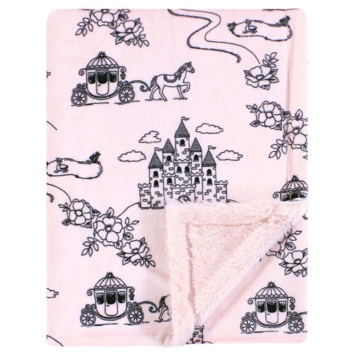 Hudson Baby Infant Girl Plush Blanket with Furry Binding and Back, Fairytale Princess, One Size