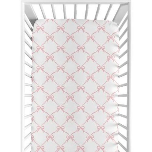 Sweet Jojo Designs Girl Baby Fitted Crib Sheet Ballerina and Ballet Bows Pink and White