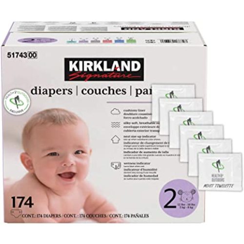 Kirkland Signature Diapers Size 2 (12lbs - 18 lbs) 174 Count W/ Exclusive Health and Outdoors Wipes - Size 2 (174 Count)