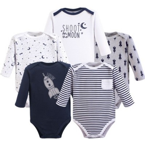 Luvable Friends Yoga Sprout Long-Sleeve Bodysuits 5pk, Blue Moon, 3-6M