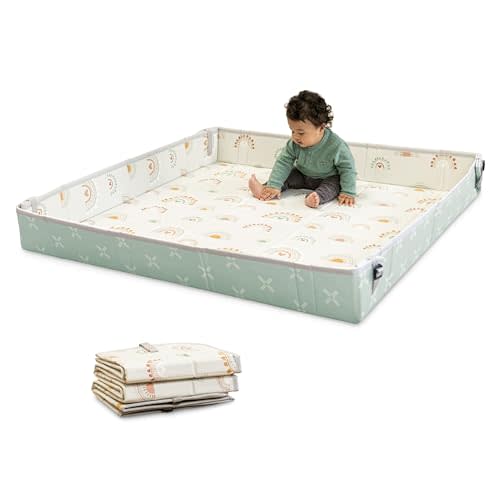 Infantino Foldable Soft Foam Play Mat, 57" Baby Mat for Floor Time, Lightweight, Easy to Store, Wipeable, Rainbows