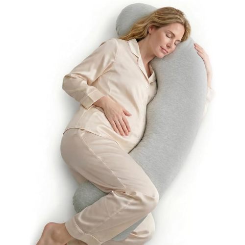 Momcozy Pregnancy Pillows for Side Sleeping, J Shaped Maternity Body Pillow for Pregnancy, Soft Pregnancy Pillow with Cotton Cover for Head Neck Belly Support, Gray