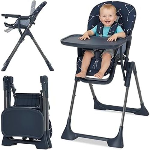 Baby High Chair, Foldable Feeding Chairs for Babies and Toddlers, Adjustable Height/Backrest/Footrest, Removable Tray, Fast Folding Blue