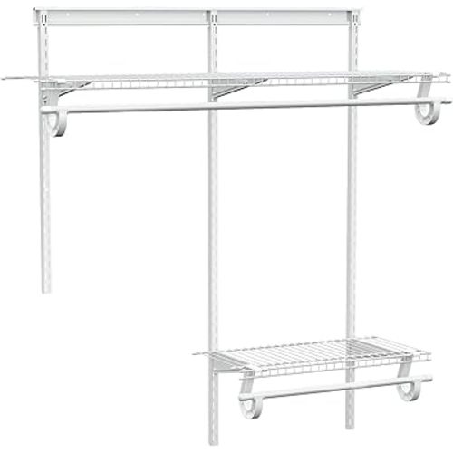 2-4 Ft. Expandable Closet Organizer System Kit, White Custom Metal Wire Shelving, Organization and Storage Shelves Wall Mounted with Hanging Rods