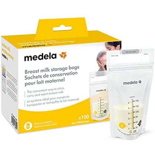 Medela Breast Milk Storage Bags, 100 Count, Ready to Use Breastmilk Bags for Breastfeeding, Self Standing Bag, Space Saving Flat Profile, Hygienically Pre-Sealed, 6 Ounce