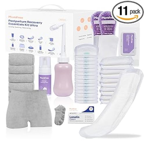 Upgraded Postpartum Essentials Recovery Kit for Women: Labor Delivery Post Partum - Perineal Healing Foam & Upside Down Peri Bottle | 6 Disposable Underwear | Soothing Pads | Nursing & Maxi Pads