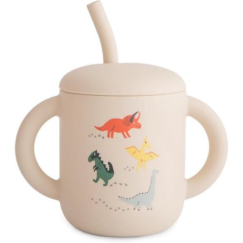 mushie 100% Silicone Training Cup & Straw for Toddlers | 6 Months+ (Dinosaurs)